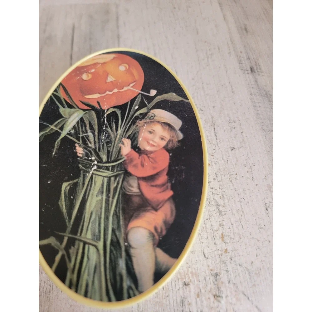 Halloween old print factory pumpkin Victorian mini trinket container home